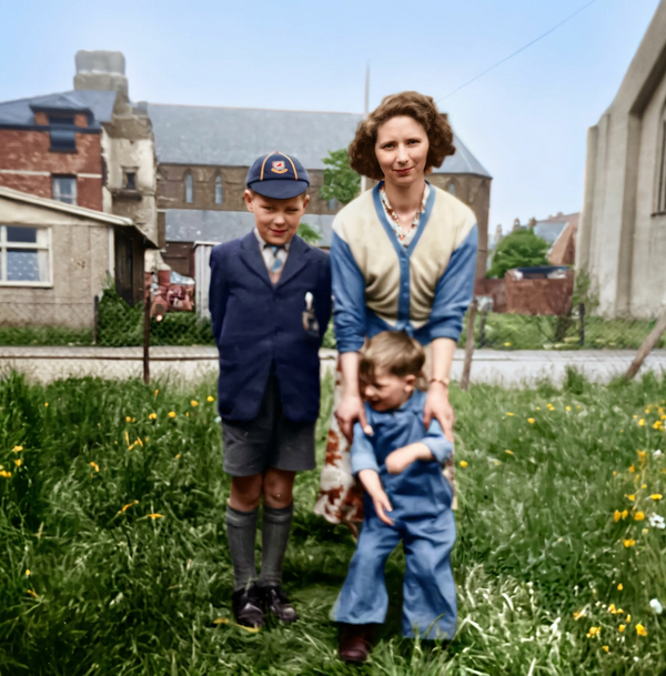 Mother and Two Sons Restored Photo after