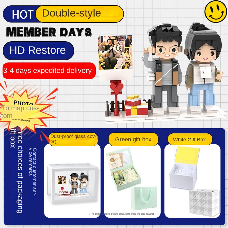 Photo Block 3D Figurine | LEGO style DIY | 3D Assembly Figurine | Couple | Valentine's Day | Gift Birthday