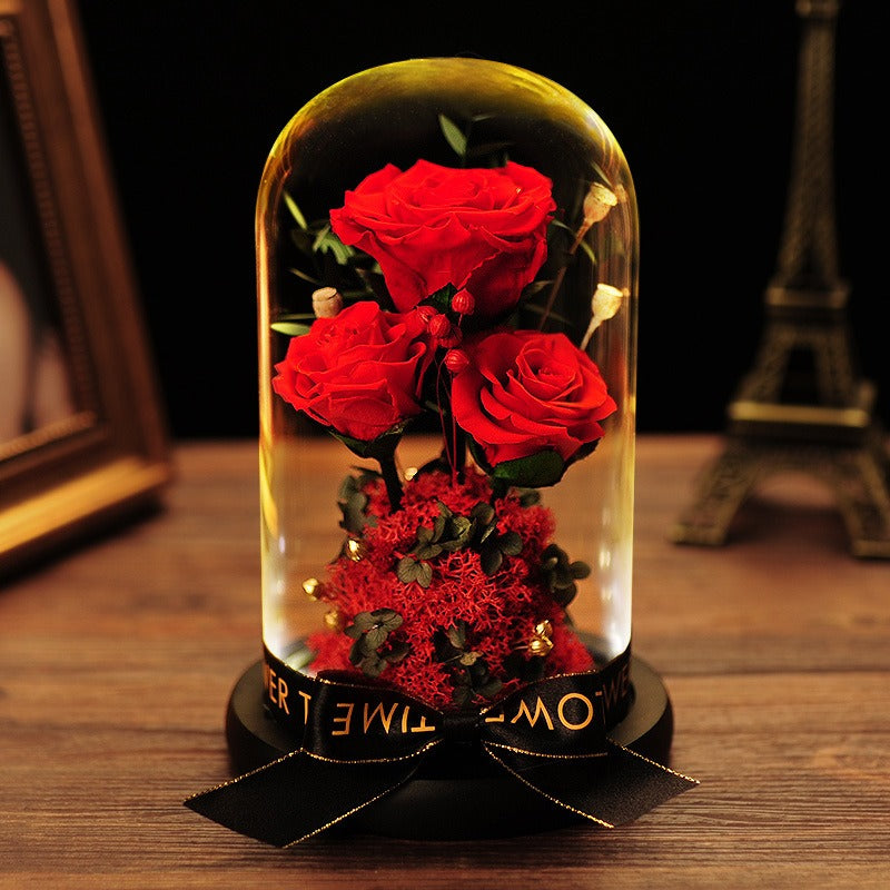Luxury Gift | Immortal Flowers Dried Roses | Glass Cover Best Gift Box | Creative Ornaments | Valentine's Day Gift | Birthday Gift