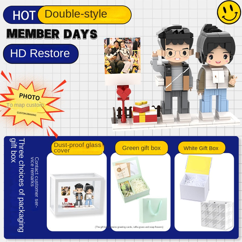 Photo Block 3D Figurine | LEGO style DIY | 3D Assembly Figurine | Couple | Valentine's Day | Gift Birthday