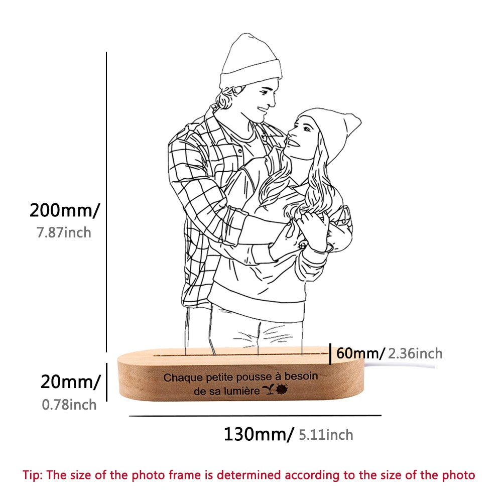 Personalized Custom Wooden Photo Frame Photo Text Customized USB LED 3D Lamp Bedroom Night Light Wedding Anniversary Birthday