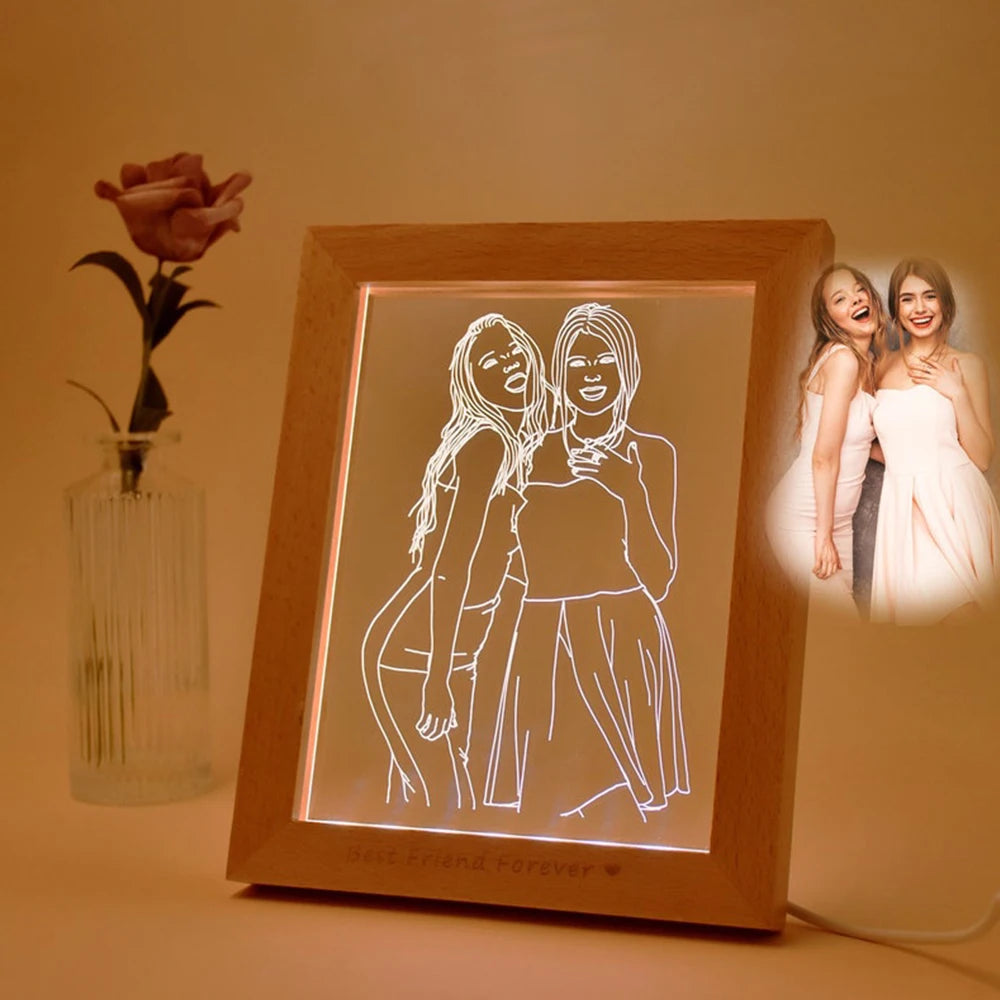 Personalized Custom Wooden Photo Frame Photo Text Customized USB LED 3D Lamp Bedroom Night Light Wedding Anniversary Birthday