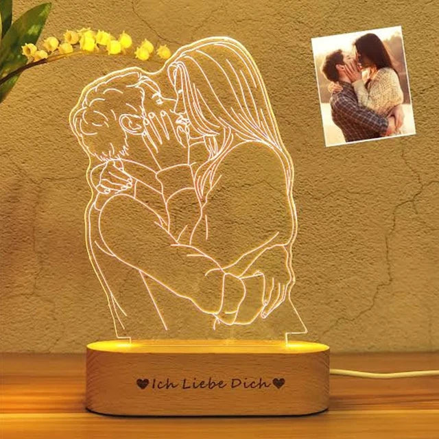 Personalized Custom Wooden Photo Frame Photo Text Customized USB LED 3D Lamp Bedroom Night Light Wedding Anniversary Birthday