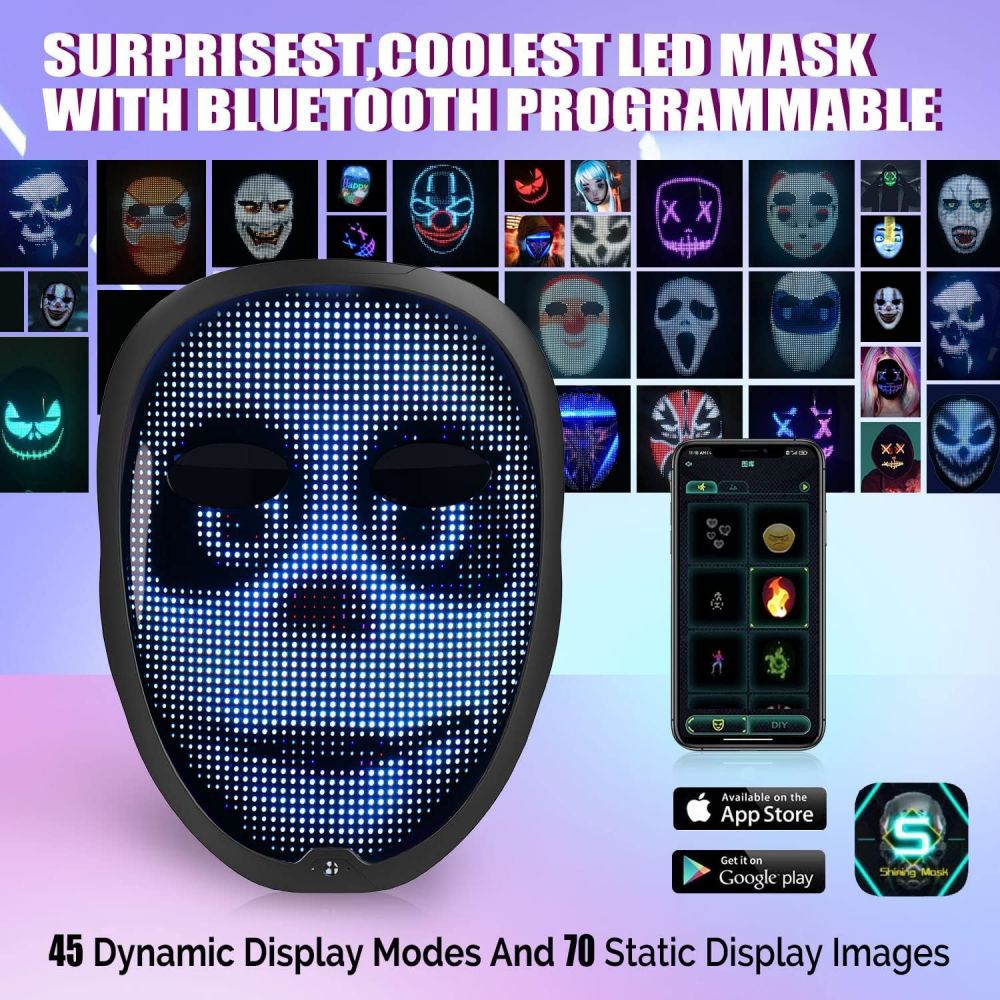 Halloween gesture face changing LED mask , bluetooth APP connection , LED mask luminous ,full color mask